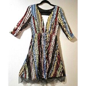 Miss Ord Sequin Evening Dress Size M Long Sleeves New